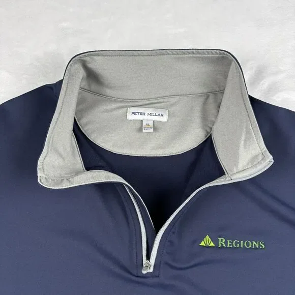 Peter Millar Perth Performance 1/4 Zip Pullover Navy Mens XL Golf Stretch Logo - Picture 5 of 11